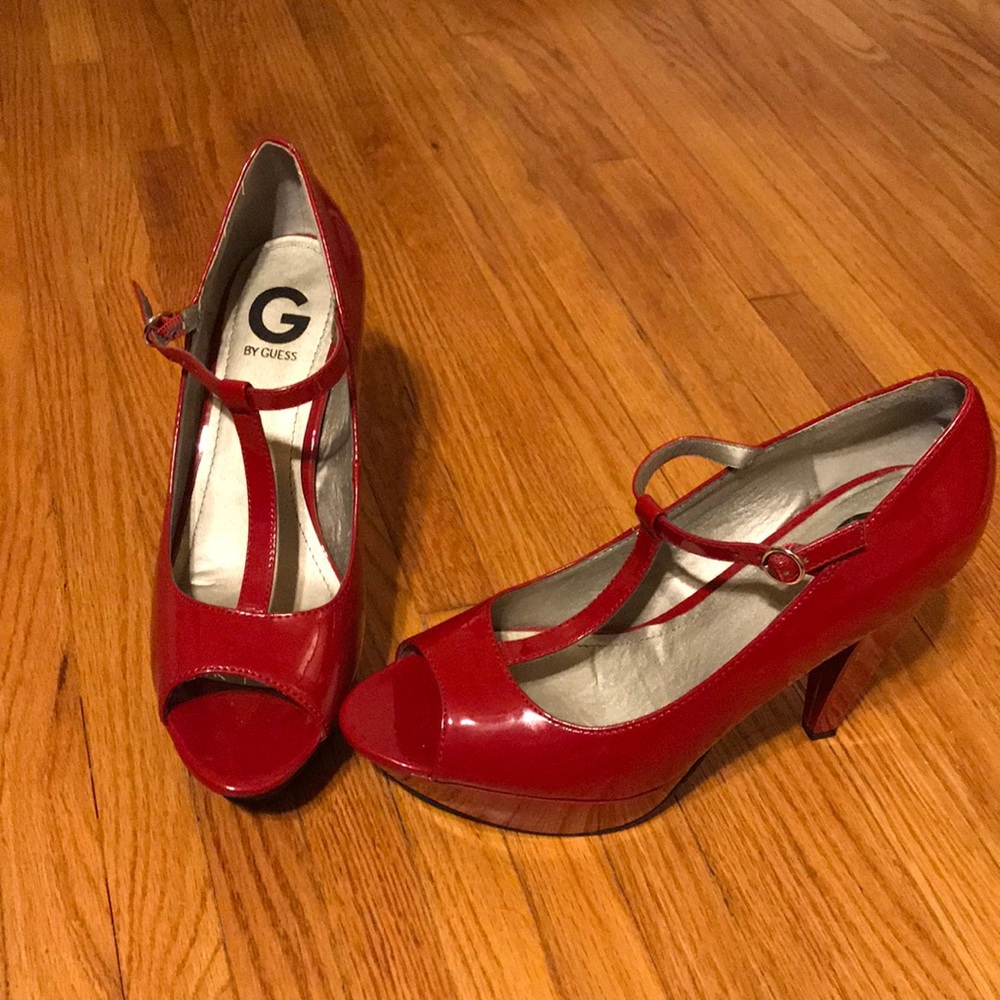 Red t-strap heels